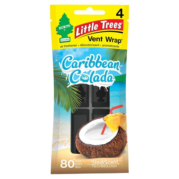 Little Trees Car Air Freshener Vent Wrap, Caribbean Colada Scent, 4 ct