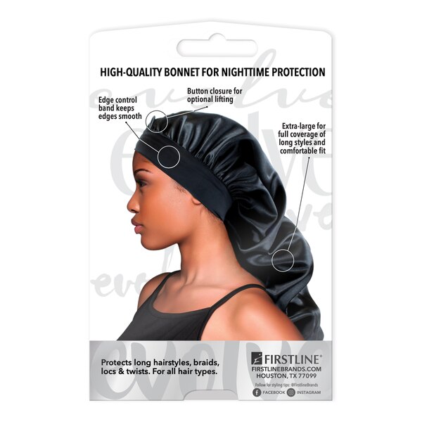 Evolve Satin Wide Edge Braid Bonnet, Black