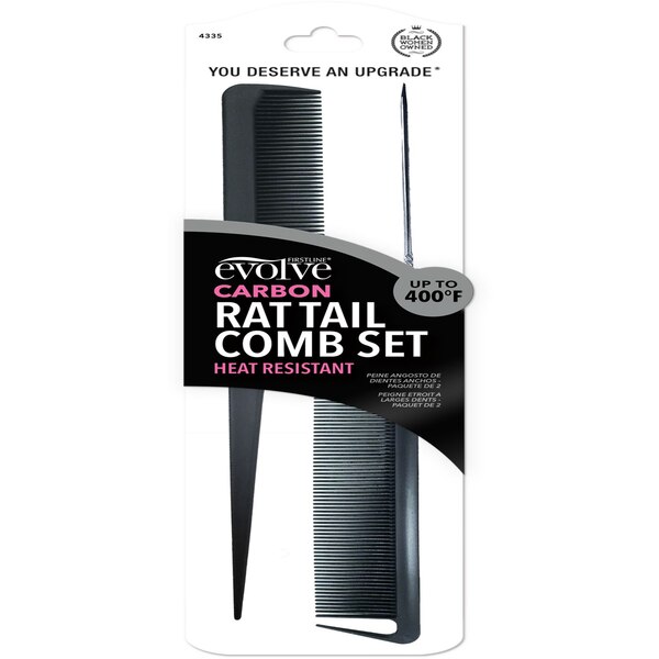 Evolve Heat Resistant Carbon Rat Tail Comb Set, 2 CT