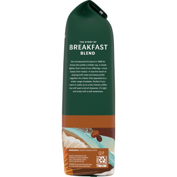 Starbucks Breakfast Blend Medium Roast Ground Coffee, 18 oz