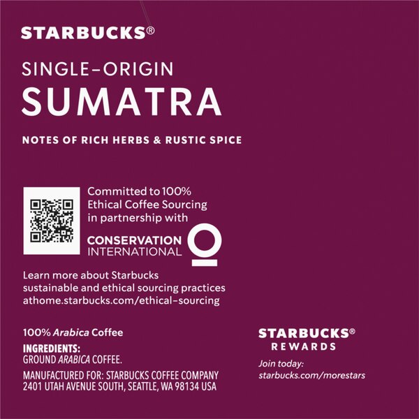 Starbucks Coffee K-Cup Sumatra Coffee, Dark Roast, 10 ct
