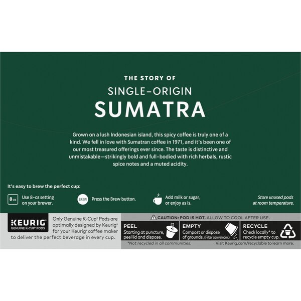 Starbucks Coffee K-Cup Sumatra Coffee, Dark Roast, 10 ct
