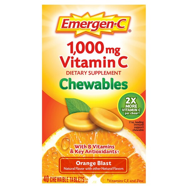 Emergen-C - Tableta masticable sabor naranja, 40 u.