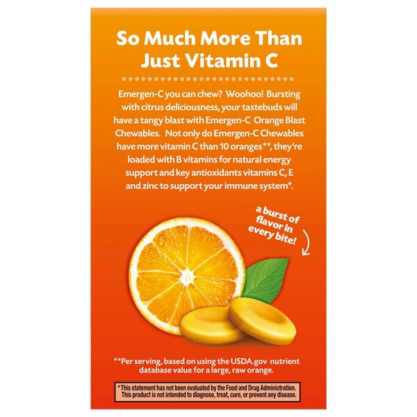 Emergen-C - Tableta masticable sabor naranja, 40 u.