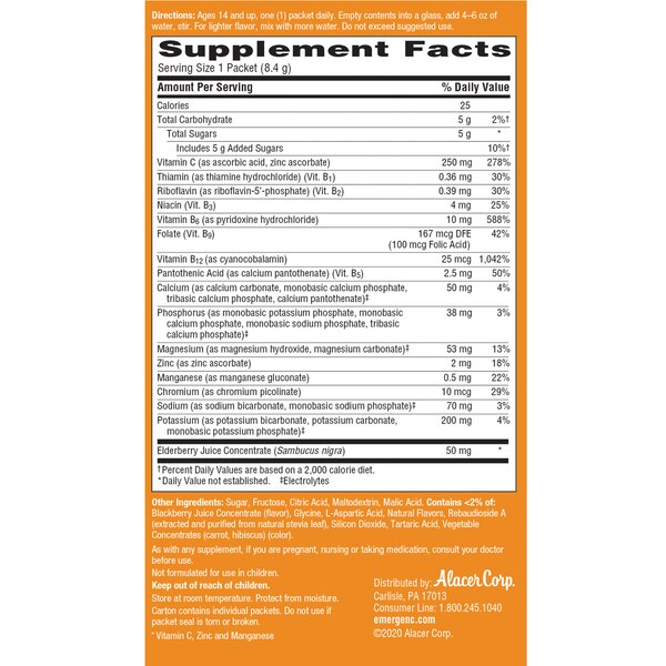 Emergen-C Elderberry Fizzy Drink Mix, 18 CT