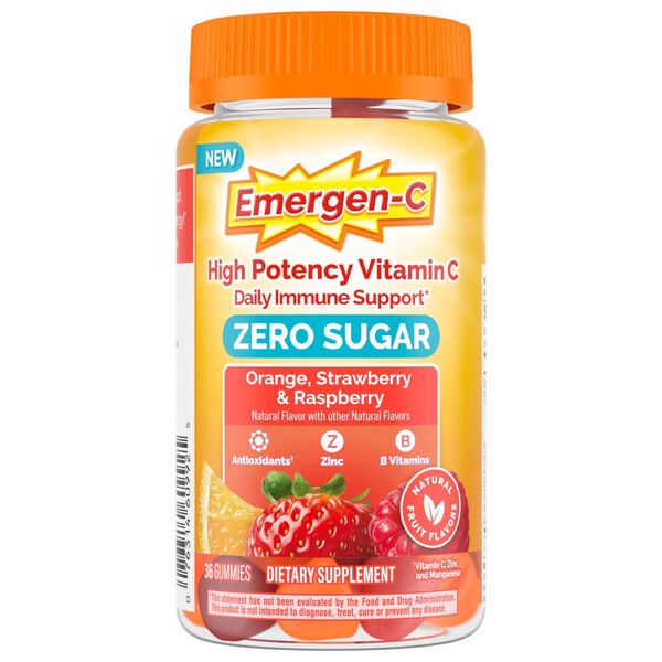 Emergen-C Zero Sugar Orange, Raspberry & Strawberry Gummies, 36 CT