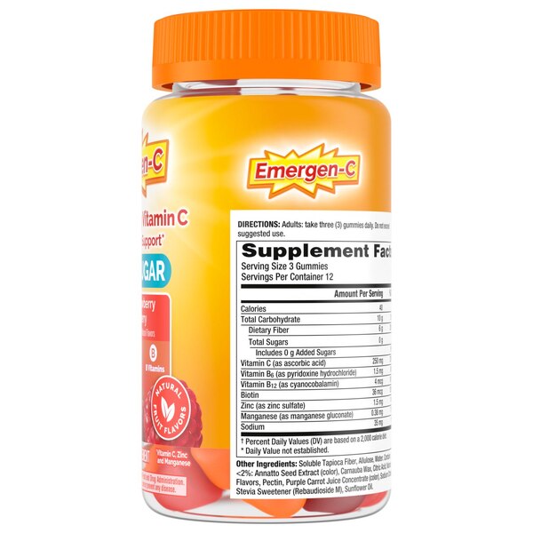 Emergen-C Zero Sugar Orange, Raspberry & Strawberry Gummies, 36 CT