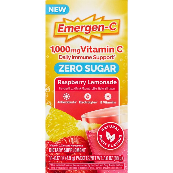 Emergen-C Zero Sugar Raspberry Lemonade Powder ,18 CT