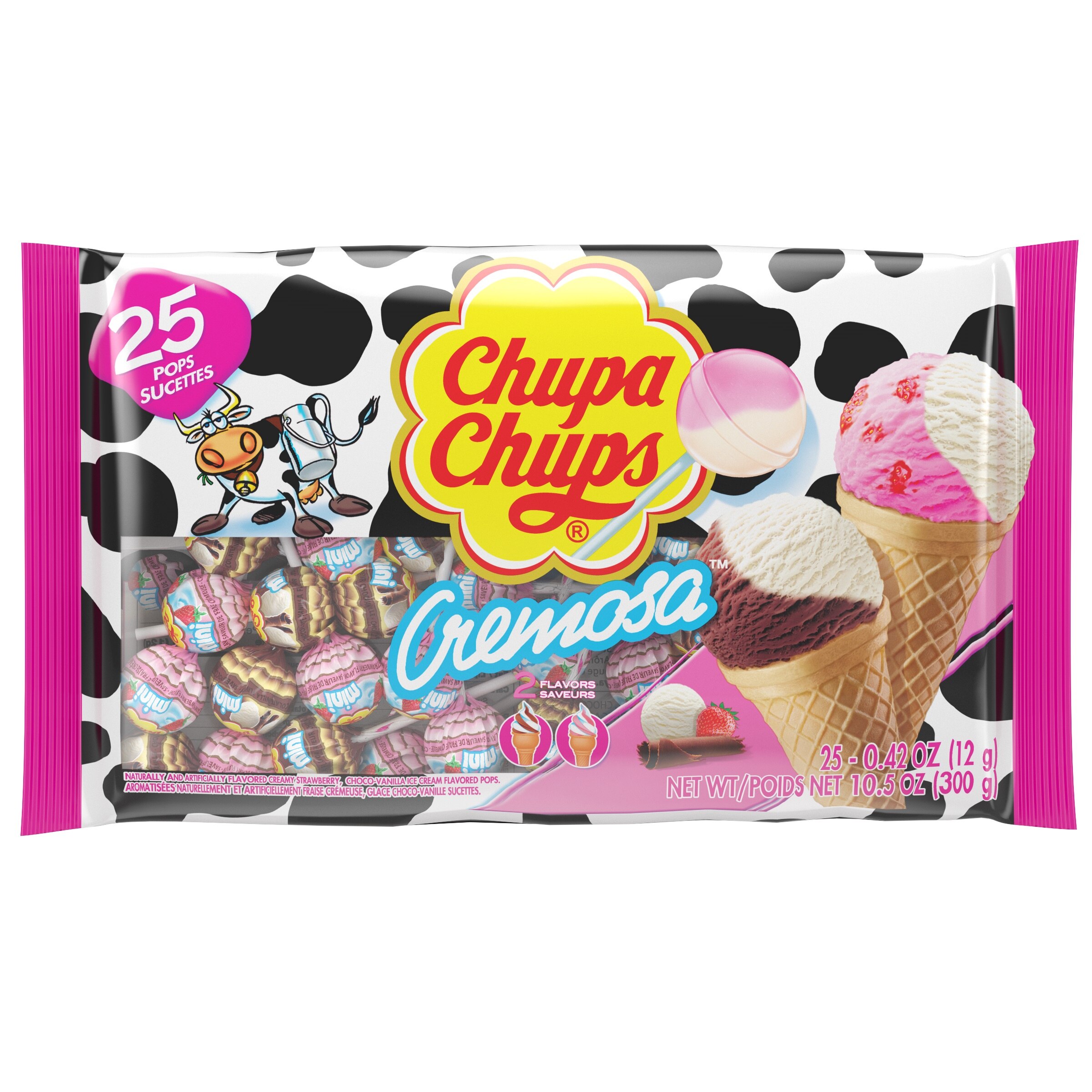 Chupa Chups Cremosa - Paletas con sabor a helado, sabores surtidos, 25 u.