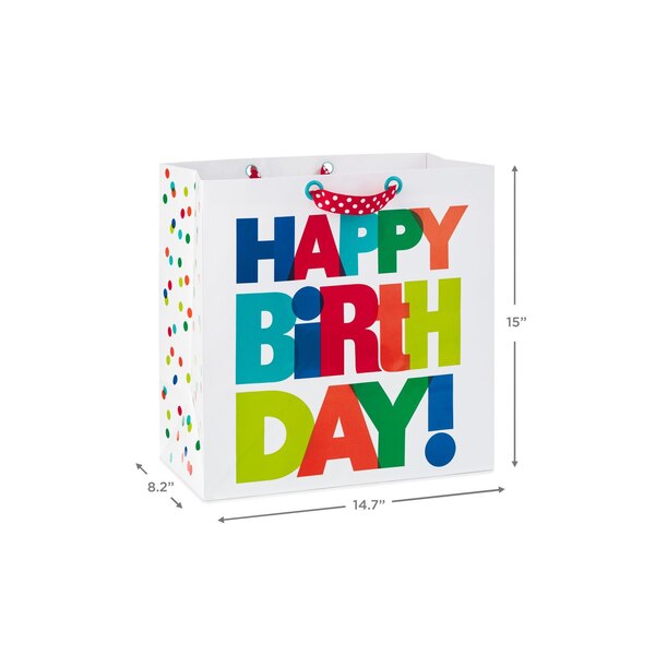 Hallmark Extra-Deep Gift Bag (Multicolor Happy Birthday on White)