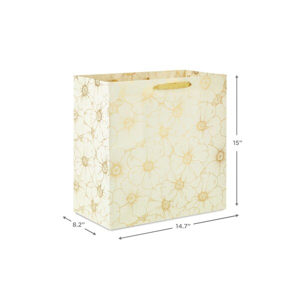 Hallmark Extra-Deep Gift Bag (Gold Flowers on Cream)