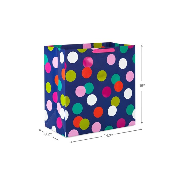 Hallmark Extra-Deep Gift Bag (Colorful Dots on Dark Blue)