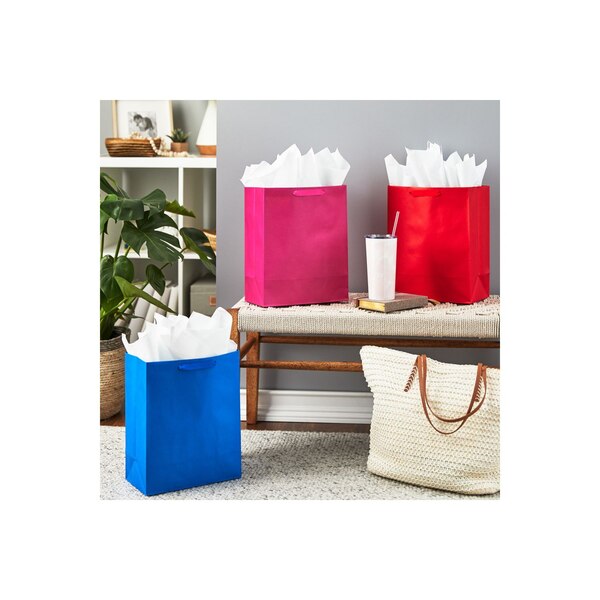 Hallmark 3-Pack Assorted Large Gift Bag Bundle (Solid Colors)