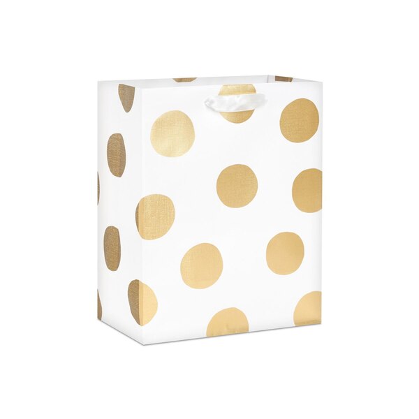 Hallmark Medium Gift Bag (Metallic Gold Dots on White)