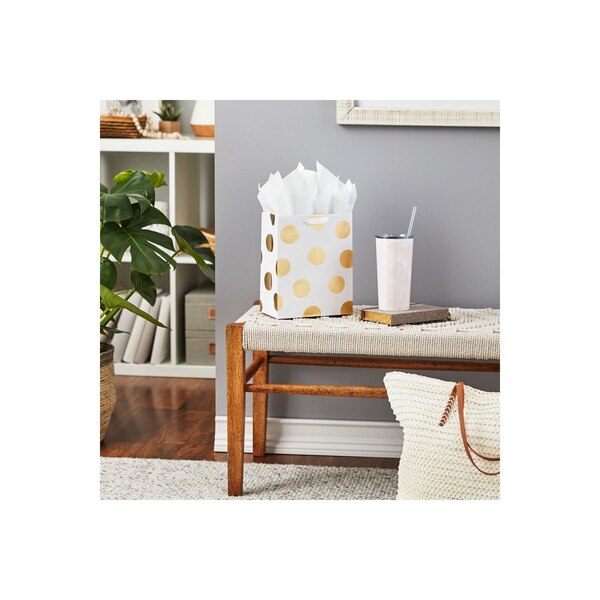 Hallmark Medium Gift Bag (Metallic Gold Dots on White)