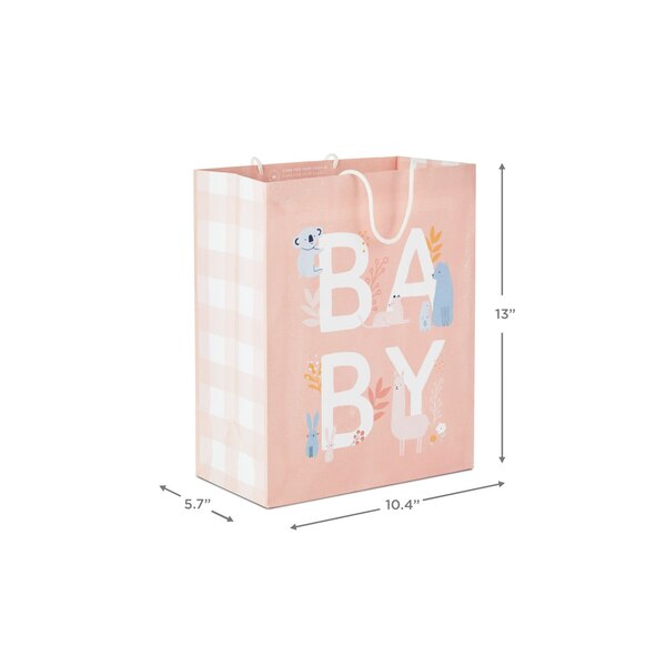 Hallmark Large Gift Bag (Baby Lettering With Animals on Pink)