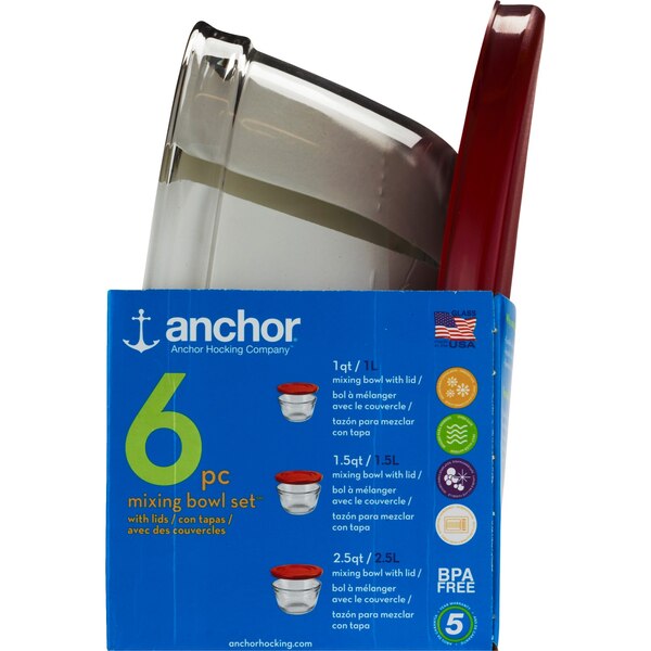 Anchor 6pc Glass Mixing Bowl Set