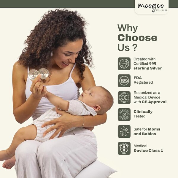 Moogco 999 Silver Nursing Cups for Mothers, 2 CT