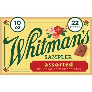 Whitman's Sampler Assorted Milk & Dark Chocolate Gift Box, 22 Ct, 10 Oz
