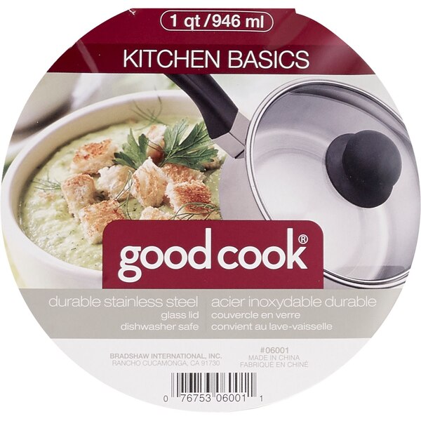 GoodCook Kitchen Basics Stainless Steel Saucepan with Glass Lid