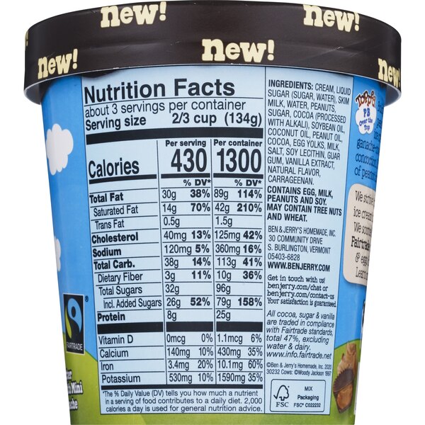 Ben & Jerry's Non-GMO PB Over the Top Topped Ice Cream, 15.2 oz