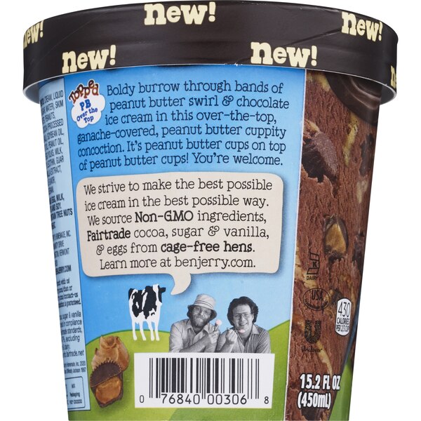 Ben & Jerry's Non-GMO PB Over the Top Topped Ice Cream, 15.2 oz