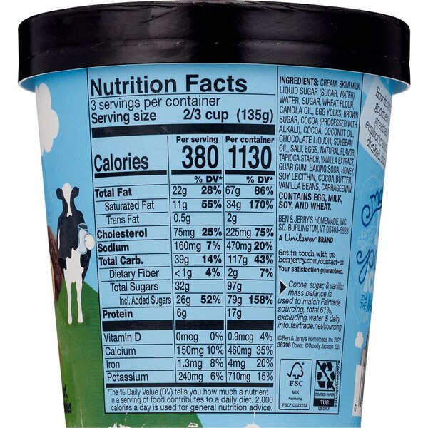 Ben and Jerry's, Milk & Cookies Ice Cream, 16 Oz
