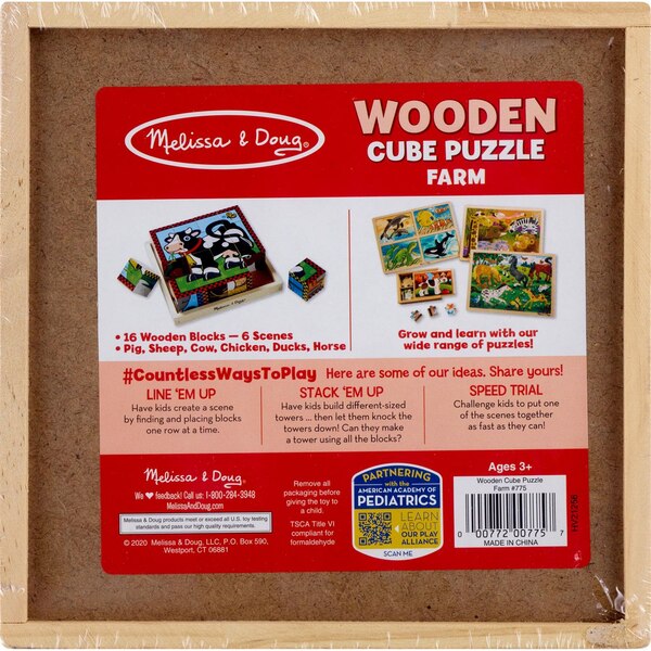 Melissa & Doug Farm Wooden Cube Puzzle With Storage Tray - 6 Puzzles in 1, 16 pcs