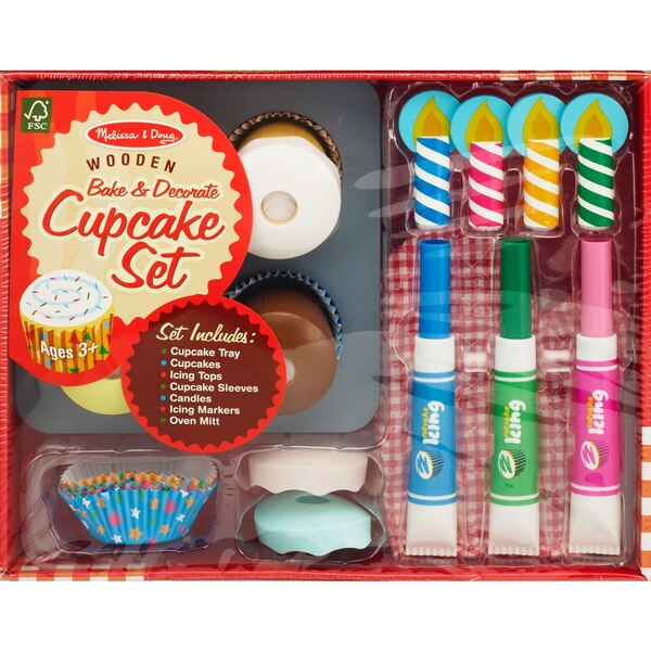 Melissa & Doug Wooden Bake & Decorate Cupcake Play Set