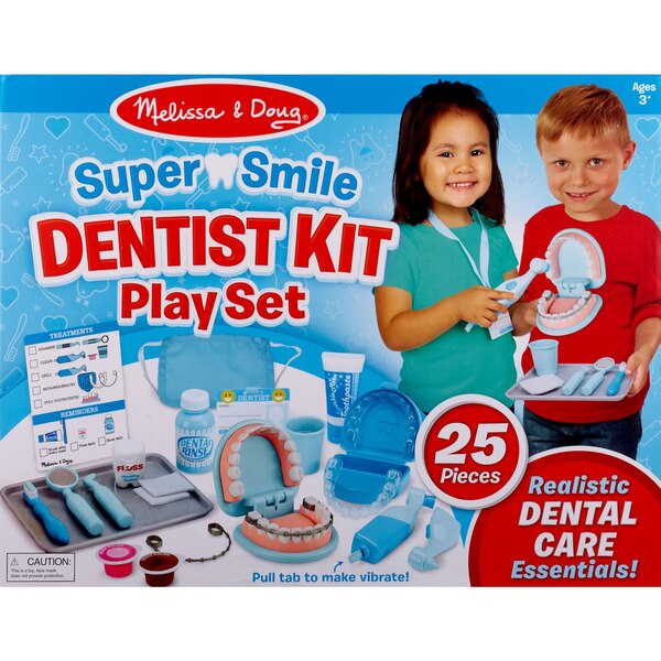 Melissa & Doug Super Smile Dentist Kit With Pretend Play Set of Teeth And Dental Accessories, 25 pieces