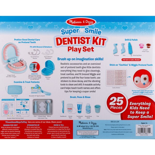 Melissa & Doug Super Smile Dentist Kit With Pretend Play Set of Teeth And Dental Accessories, 25 pieces