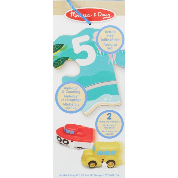 Melissa & Doug Round the Shore Tracks Cardboard Jigsaw Floor Puzzle and Wind-Up Vehicles, 48 Pieces