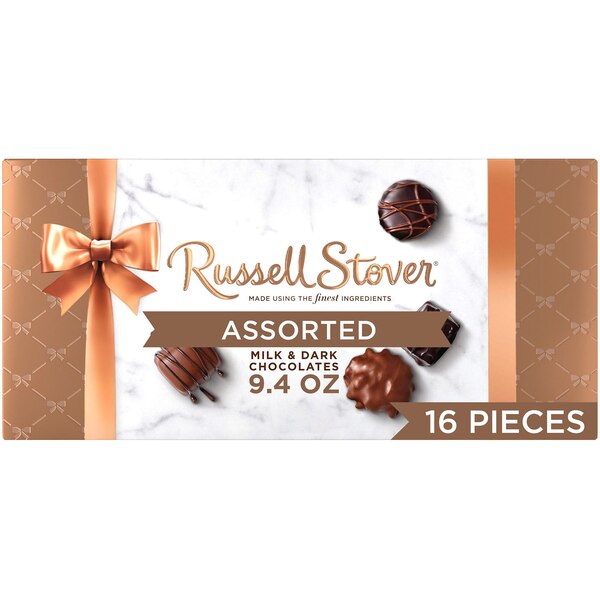 Russell Stover, Assorted Milk & Dark Chocolate Candy Gift Box 16 ct, 9.4 oz