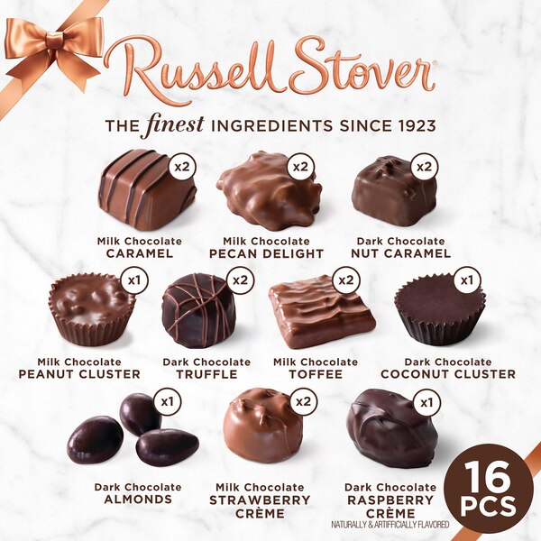 Russell Stover, Assorted Milk & Dark Chocolate Candy Gift Box 16 ct, 9.4 oz