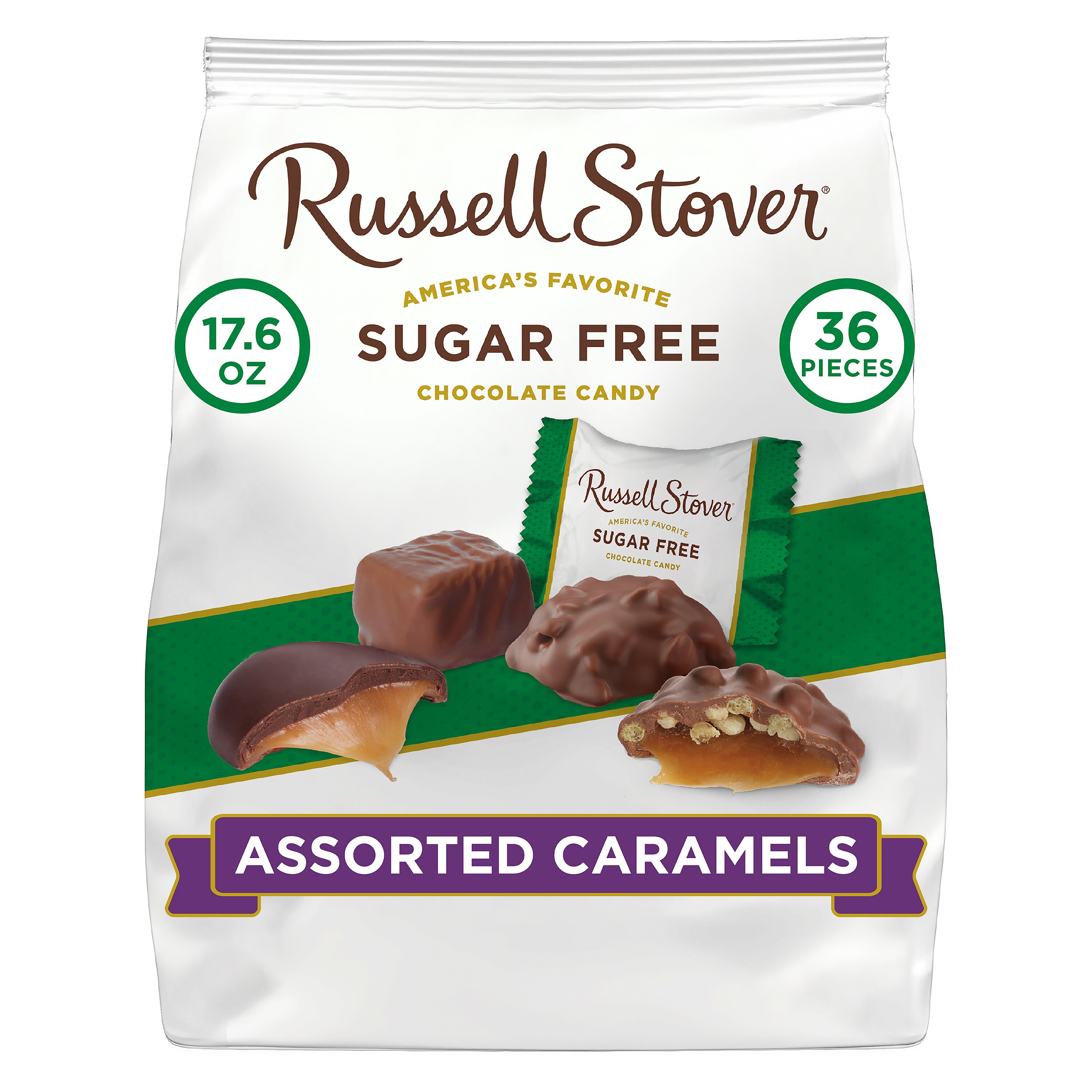 Russell Stover Sugar Free Assorted Caramels with Stevia, 17.6 OZ