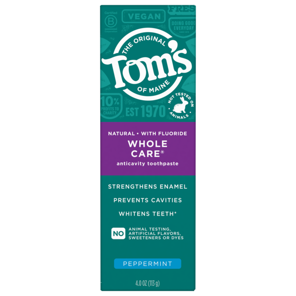 Tom's of Maine Whole Care Fluoride Anticavity Toothpaste, Peppermint