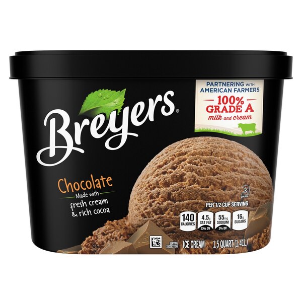 Breyers Ice Cream, Chocolate Made with Fresh Cream & Rich Cocoa, 48 OZ