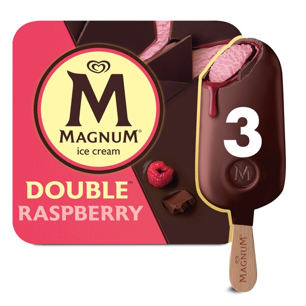 Magnum Double Raspberry Ice Cream Bars Frozen Dessert, 3 ct