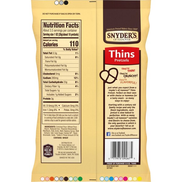 Snyder's of Hanover Thin Pretzels, 3.5 Oz