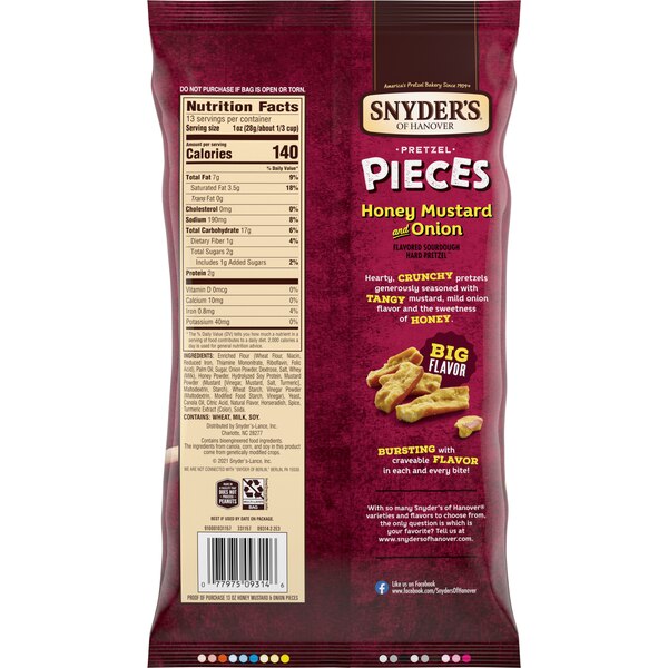 Snyder's of Hanover Honey Mustard and Onion Pretzel Pieces, 13 oz