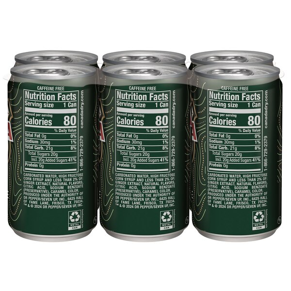 Canada Dry, Ginger Ale Soda Cans, 6 ct, 7.50 oz