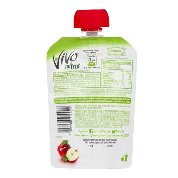 Vivo miFrut Apple Puree, 3.17 OZ