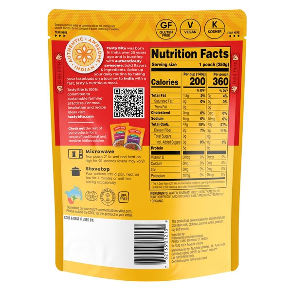 Tasty Bite Organic Basmati Rice, 8.8 oz