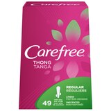 Carefree Thong Panty Liners with Wings, Unscented, Regular, 49 CT, thumbnail image