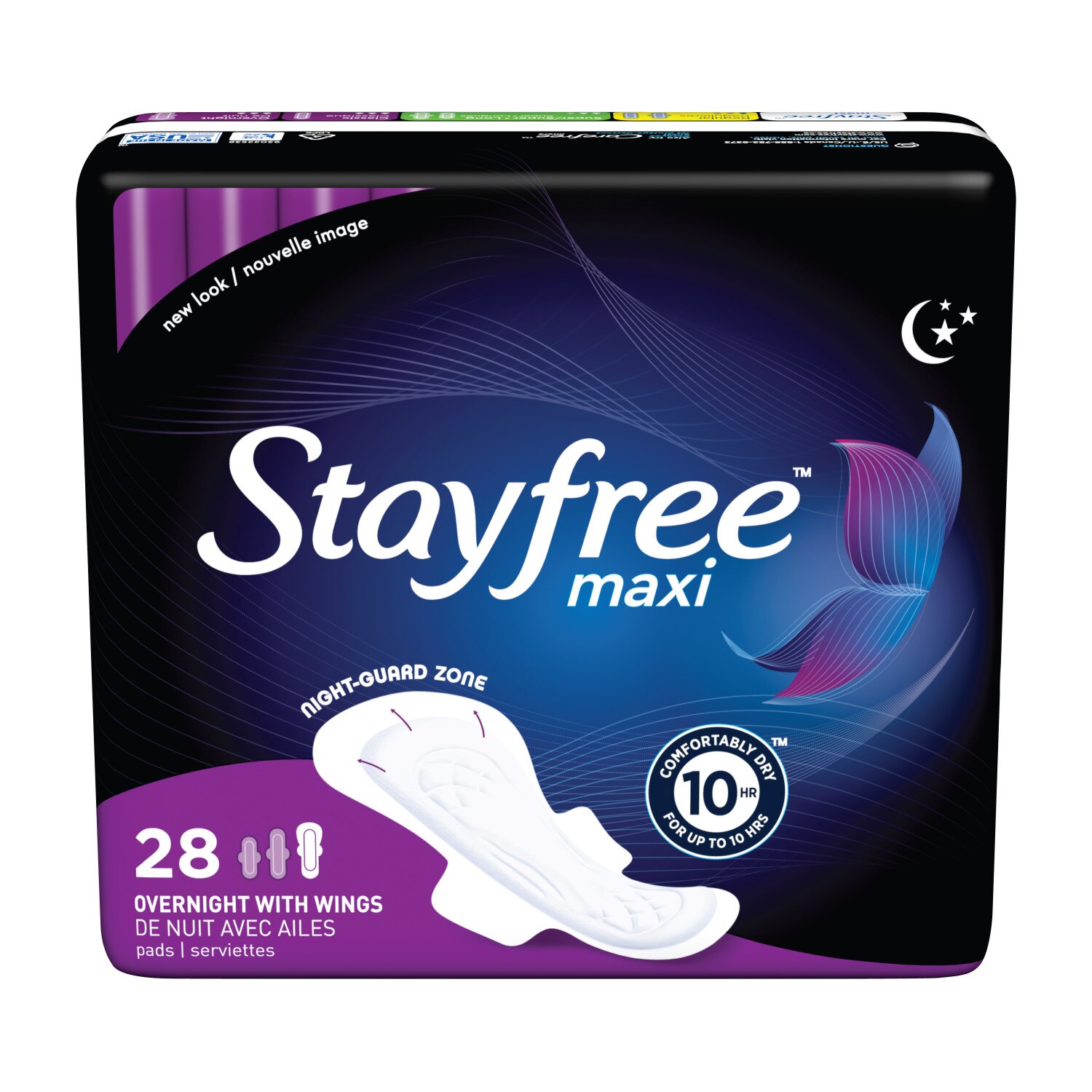 Stayfree - Toallitas femeninas Maxi con alas, nocturnas, 28 u.