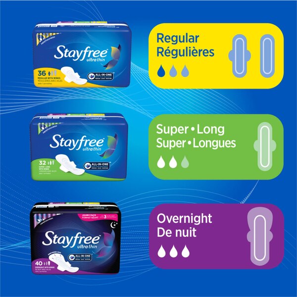Stayfree Ultra Thin Pads with Wings, Overnight