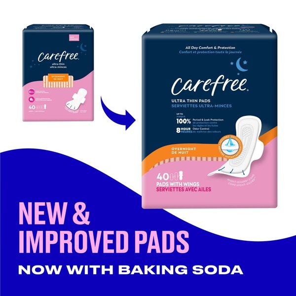 Carefree Ultra Thin Overnight With Wings, 40 CT