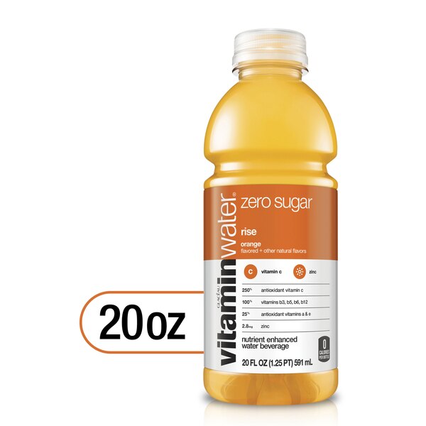 Vitaminwater Zero Sugar Rise, Electrolyte Enhanced Water W/ Vitamins, Orange Drink, 20 OZ