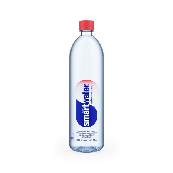 smartwater Watermelon Mint, Vapor Distilled Premium Bottled Water, 23.7 fl oz