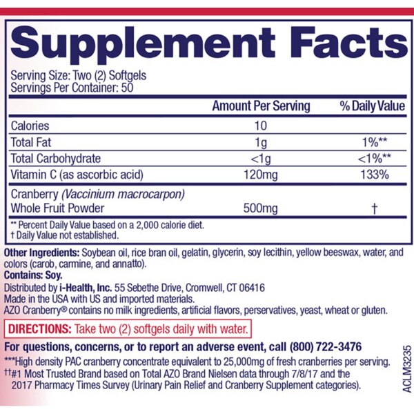 AZO Urinary Tract Health Dietary Supplement, Cranberry Softgels